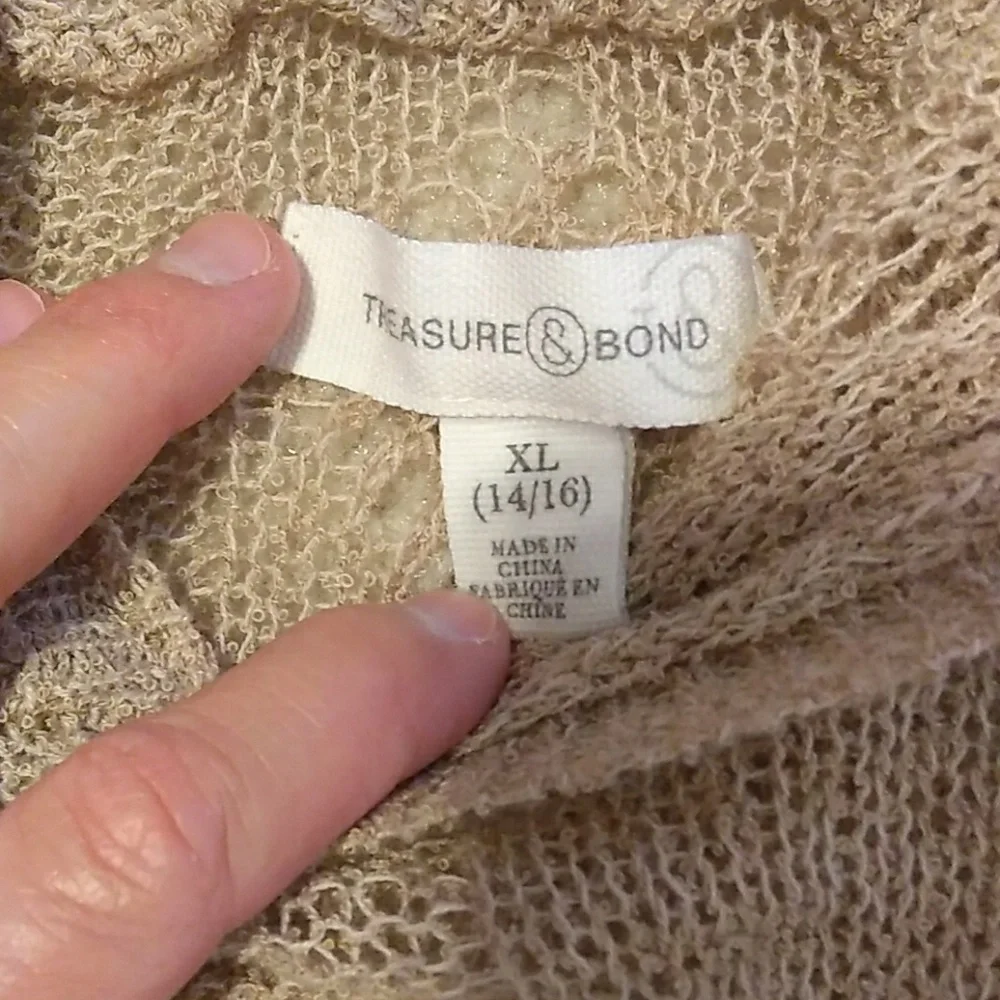 Treasure and Bond taupe open knit hoodie